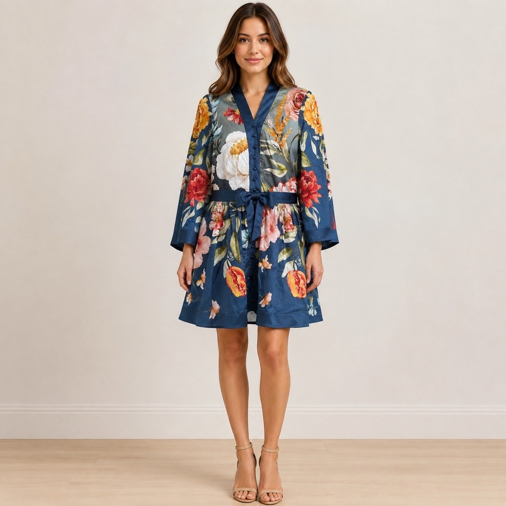 Mestiza New York Womens 8‎ Carmen Mini Dress Blue Floral Romantic Garden Party